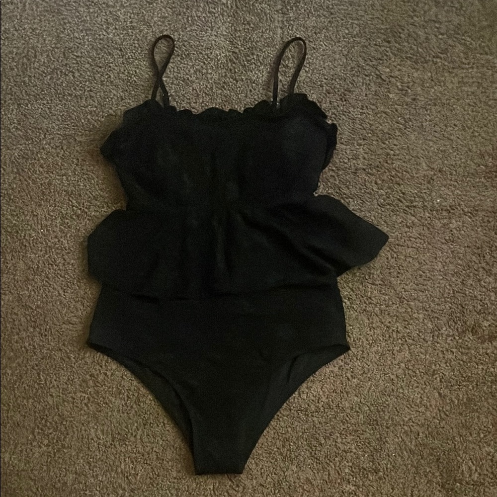 SHEIN Black One Piece Peplum Swimsuit